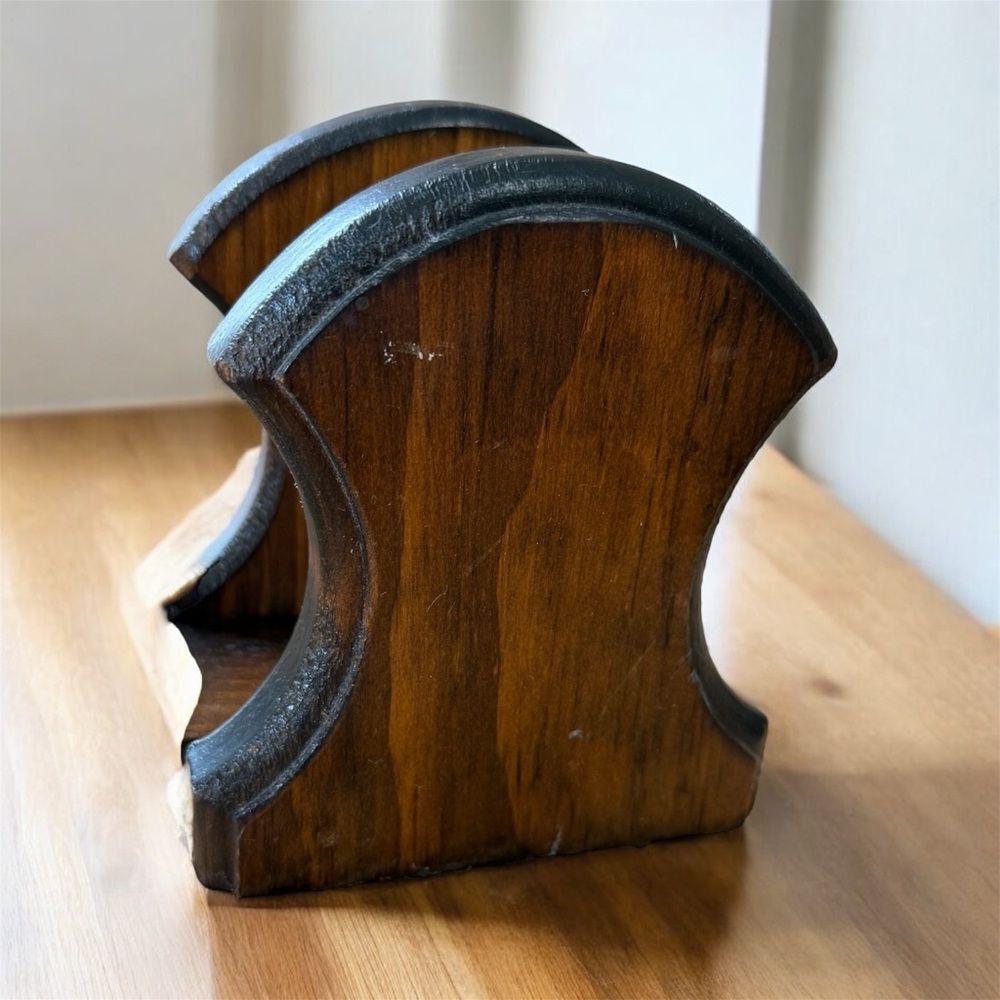 Vintage Dark Wood Napkin Holder Rustic Farmhouse